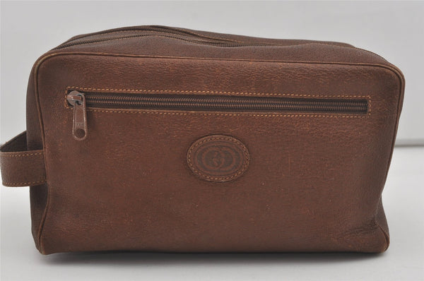 Authentic GUCCI Vintage Clutch Hand Bag Purse Leather Brown Junk 7689I