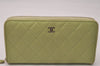 Authentic CHANEL Lamb Skin Matelasse Long Wallet Purse Light Green CC 7692J