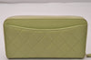 Authentic CHANEL Lamb Skin Matelasse Long Wallet Purse Light Green CC 7692J