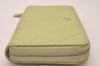 Authentic CHANEL Lamb Skin Matelasse Long Wallet Purse Light Green CC 7692J