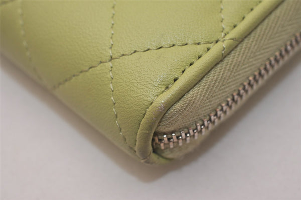 Authentic CHANEL Lamb Skin Matelasse Long Wallet Purse Light Green CC 7692J