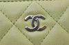 Authentic CHANEL Lamb Skin Matelasse Long Wallet Purse Light Green CC 7692J