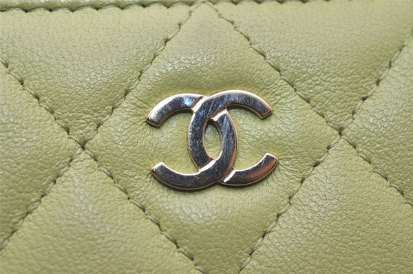 Authentic CHANEL Lamb Skin Matelasse Long Wallet Purse Light Green CC 7692J