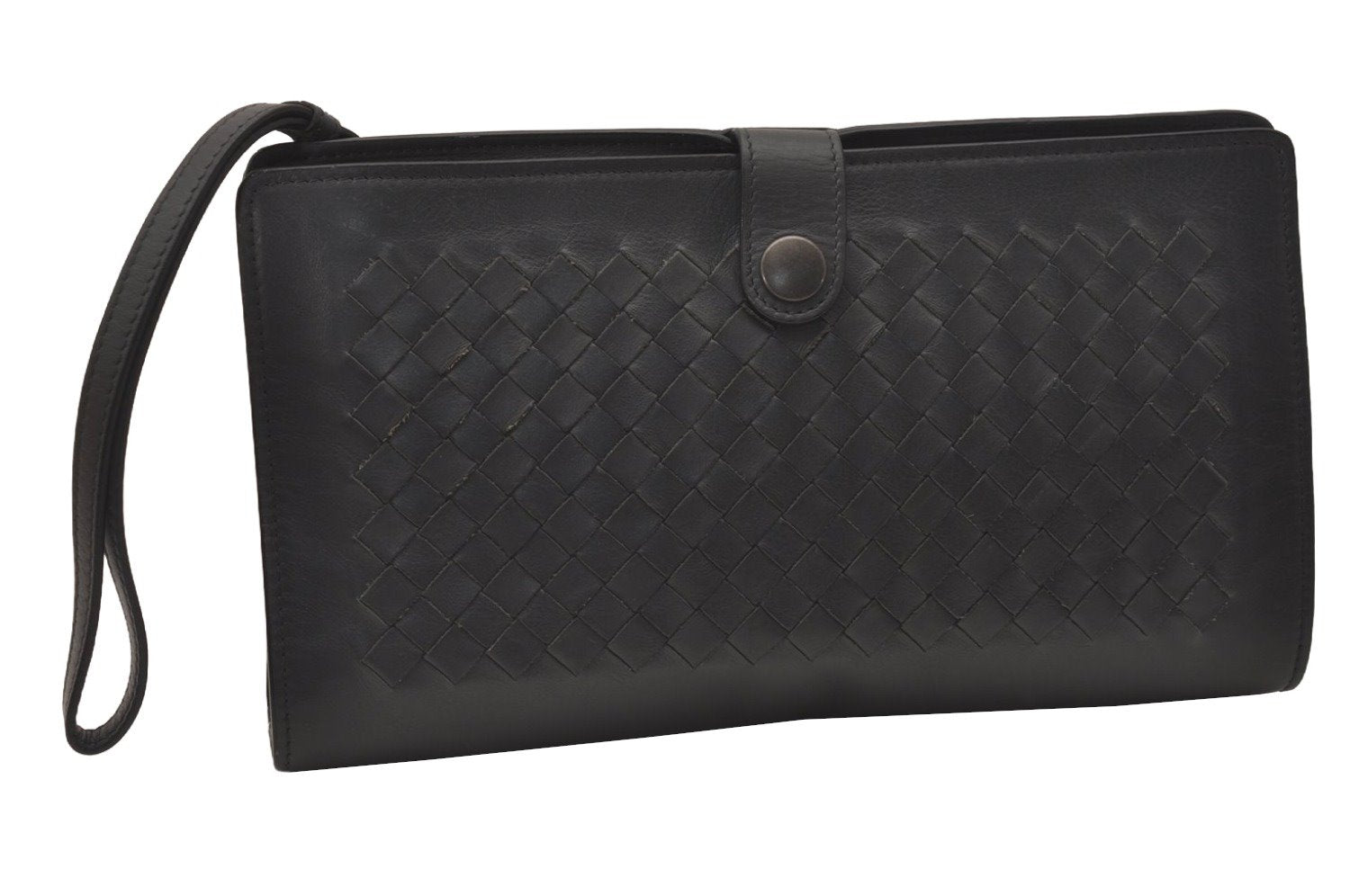 Authentic BOTTEGA VENETA Intrecciomirage Clutch Hand Bag Leather Gray 7693J