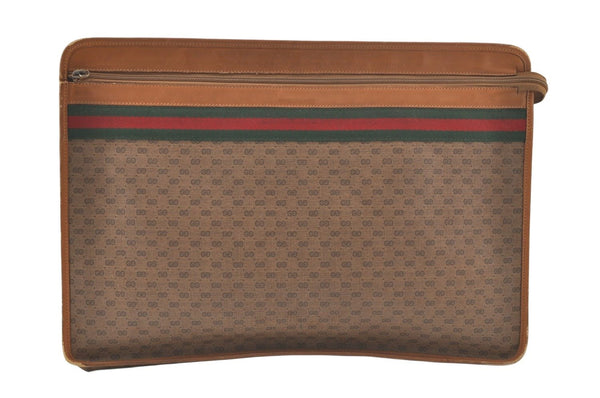 Authentic GUCCI Web Sherry Line Micro GG Documents Case PVC Leather Brown 7693K