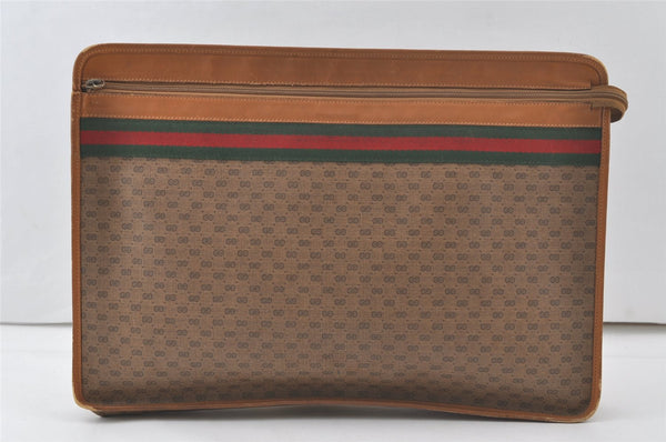 Authentic GUCCI Web Sherry Line Micro GG Documents Case PVC Leather Brown 7693K