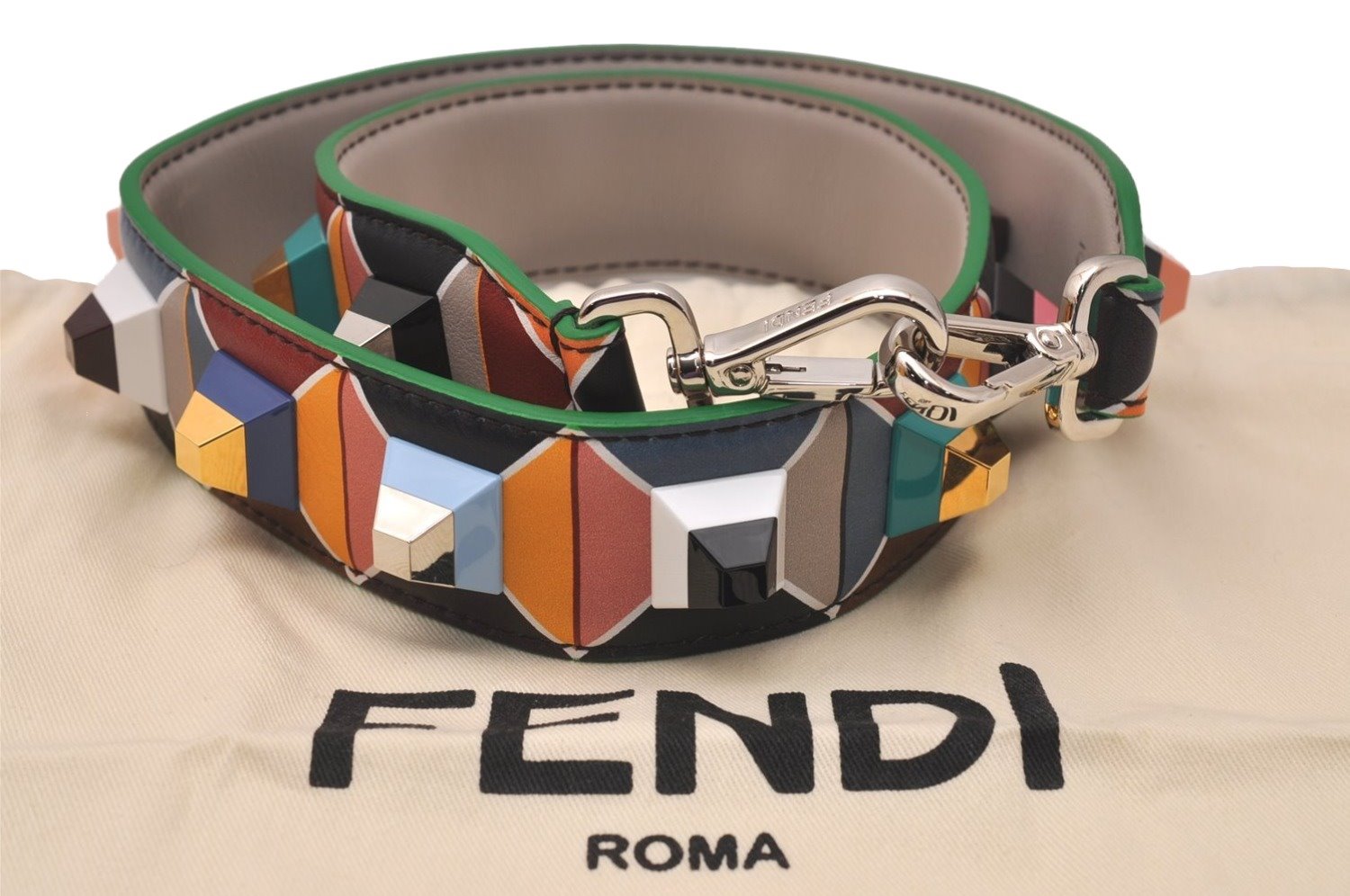 Authentic FENDI Shoulder Strap You Studs Leather 90cm 35.4