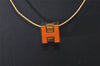 Authentic HERMES Cage De Ash H Cube Pendant Necklace Gold Orange Box 7695J