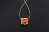 Authentic HERMES Cage De Ash H Cube Pendant Necklace Gold Orange Box 7695J