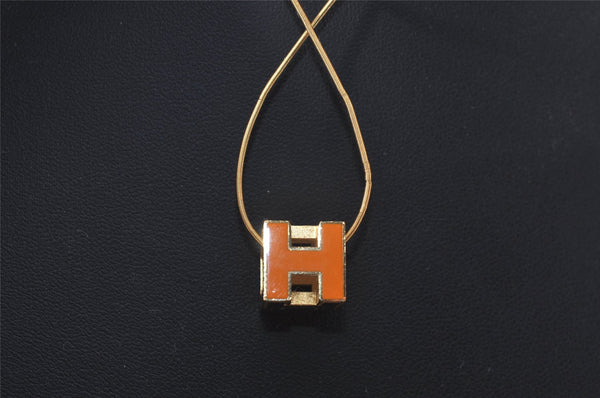 Authentic HERMES Cage De Ash H Cube Pendant Necklace Gold Orange Box 7695J