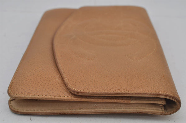 Authentic CHANEL Caviar Skin Vintage CC Logo Long Wallet Purse Beige Junk 7697J
