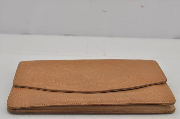 Authentic CHANEL Caviar Skin Vintage CC Logo Long Wallet Purse Beige Junk 7697J