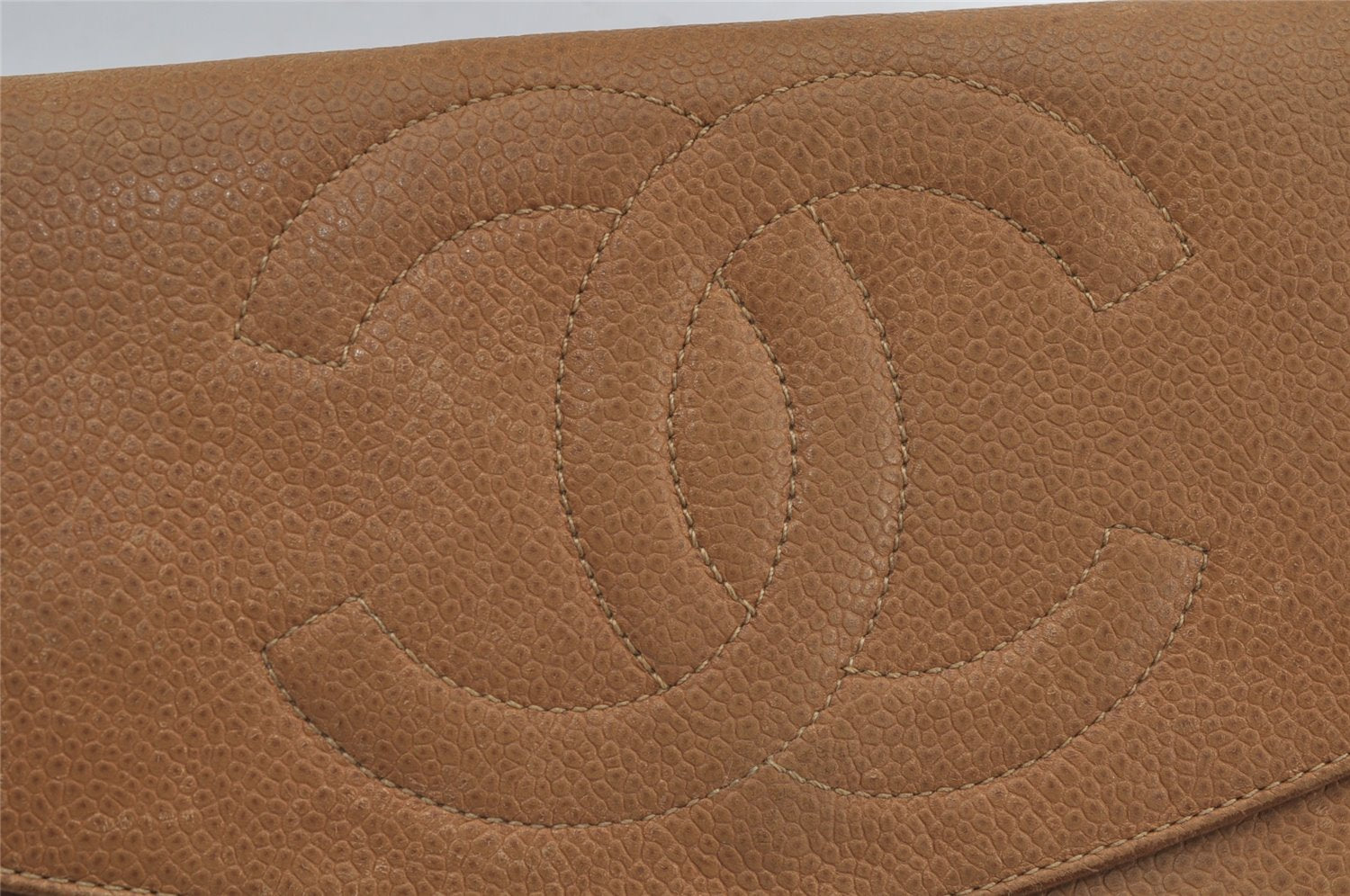 Authentic CHANEL Caviar Skin Vintage CC Logo Long Wallet Purse Beige Junk 7697J