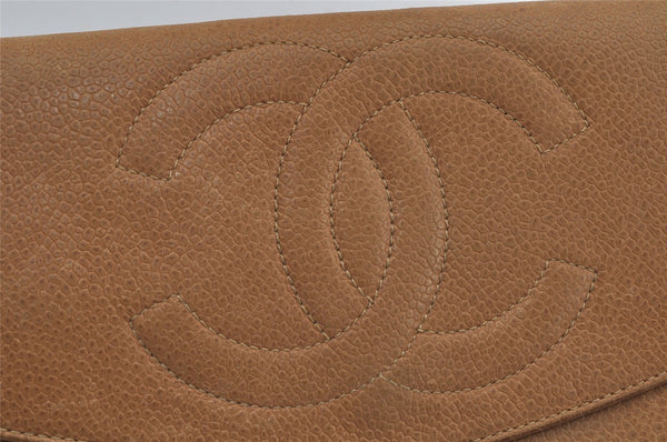 Authentic CHANEL Caviar Skin Vintage CC Logo Long Wallet Purse Beige Junk 7697J