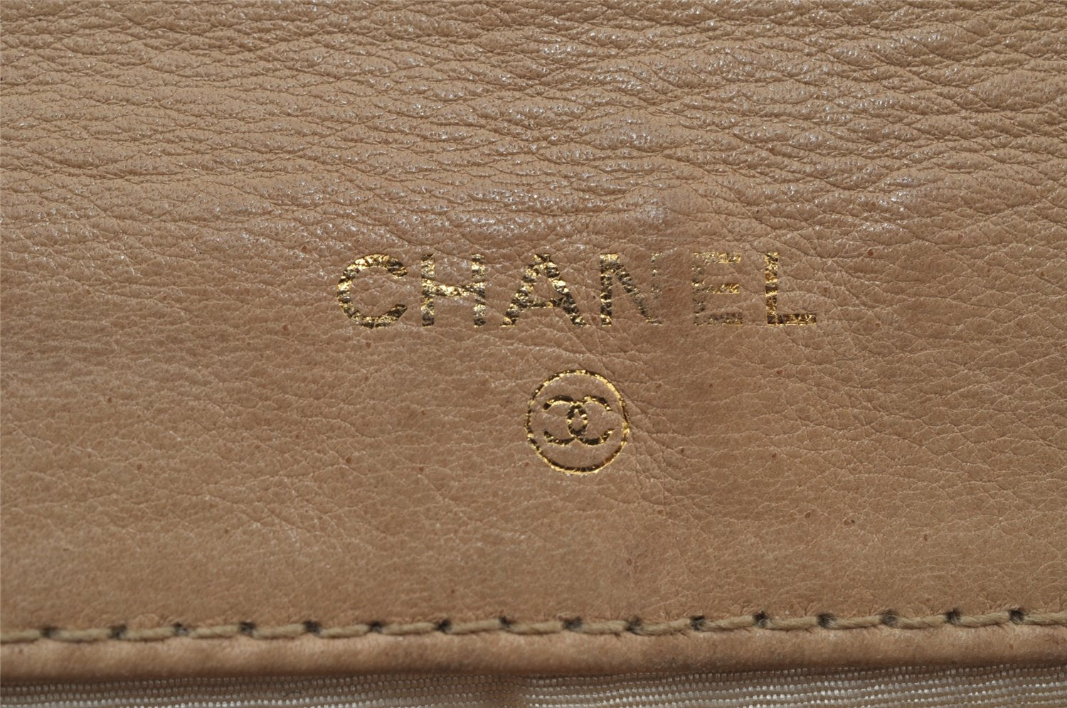 Authentic CHANEL Caviar Skin Vintage CC Logo Long Wallet Purse Beige Junk 7697J