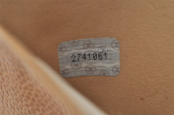 Authentic CHANEL Caviar Skin Vintage CC Logo Long Wallet Purse Beige Junk 7697J