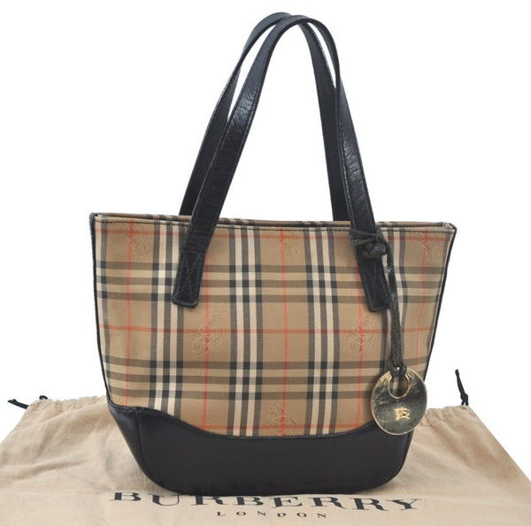 Authentic BURBERRY Nova Check Canvas Leather Hand Tote Bag Purse Beige 7700J