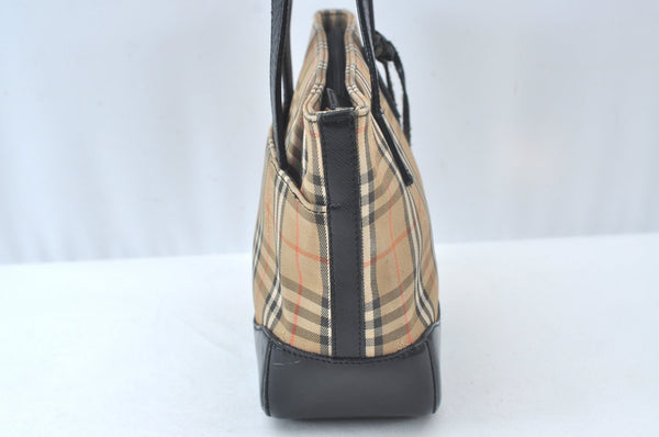 Authentic BURBERRY Nova Check Canvas Leather Hand Tote Bag Purse Beige 7700J