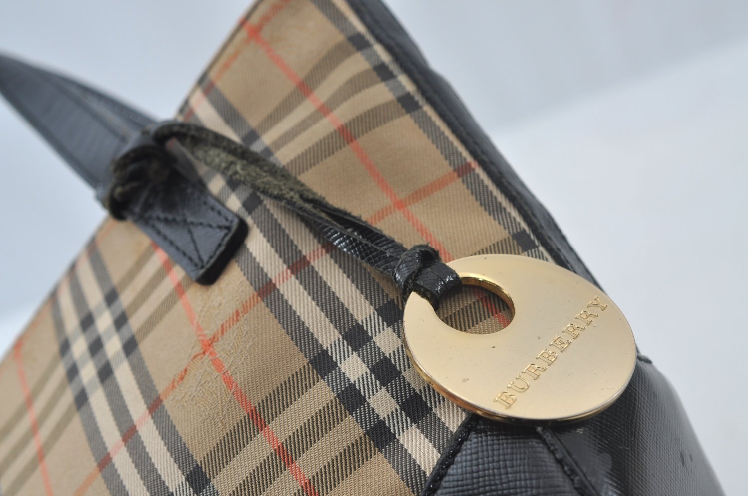 Authentic BURBERRY Nova Check Canvas Leather Hand Tote Bag Purse Beige 7700J
