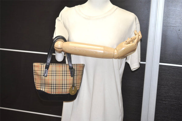 Authentic BURBERRY Nova Check Canvas Leather Hand Tote Bag Purse Beige 7700J