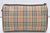 Authentic Burberrys Nova Check Clutch Bag Purse Canvas Leather Beige 7701J