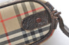 Authentic Burberrys Nova Check Clutch Bag Purse Canvas Leather Beige 7701J