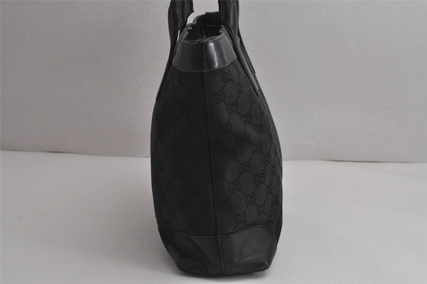 Authentic GUCCI Vintage Hand Tote Bag GG Canvas Leather 0021119 Black 7703J