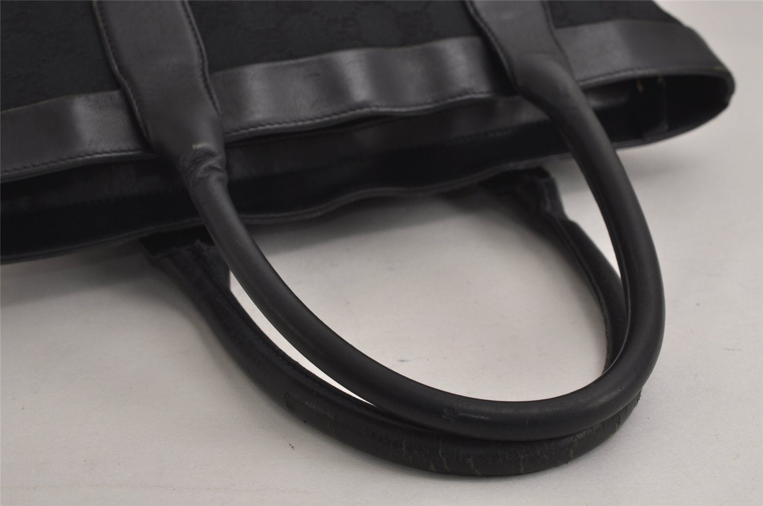 Authentic GUCCI Vintage Hand Tote Bag GG Canvas Leather 0021119 Black 7703J