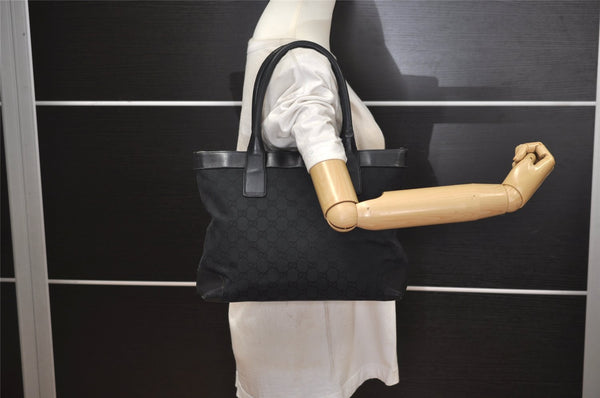 Authentic GUCCI Vintage Hand Tote Bag GG Canvas Leather 0021119 Black 7703J
