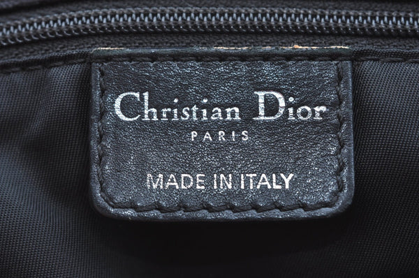 Authentic Christian Dior Trotter Lovely Hand Bag Purse Nylon Leather Black 7704J