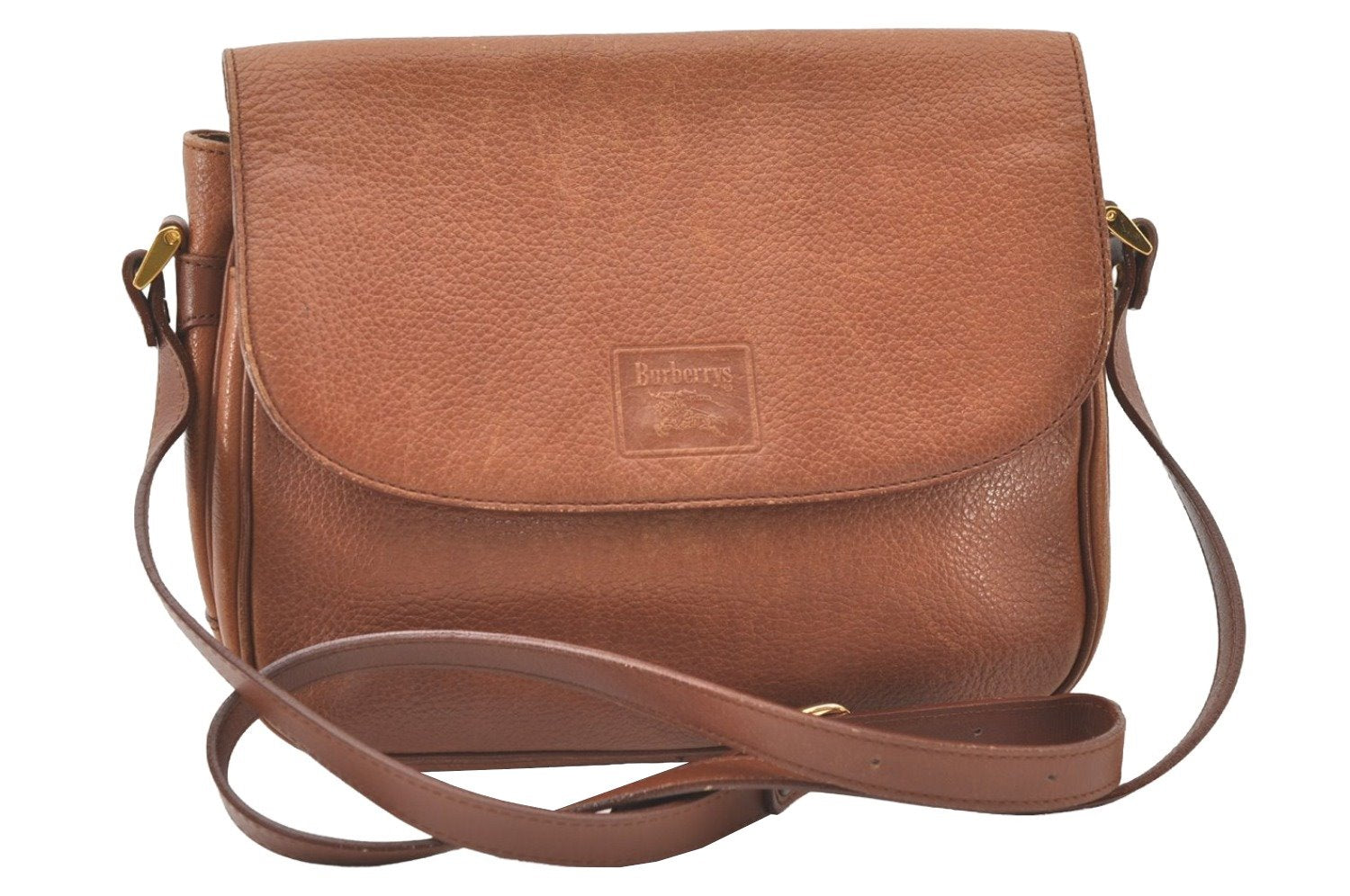 Authentic Burberrys Vintage Leather Shoulder Cross Body Bag Purse Brown 7705J