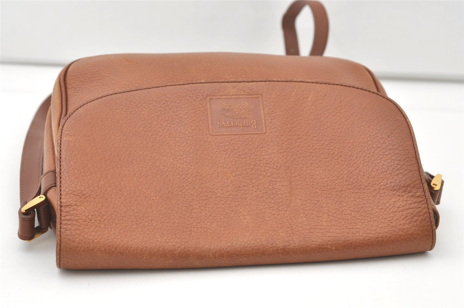 Authentic Burberrys Vintage Leather Shoulder Cross Body Bag Purse Brown 7705J
