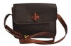 Authentic CELINE Macadam Blason Shoulder Cross Body Bag PVC Leather Brown 7706J