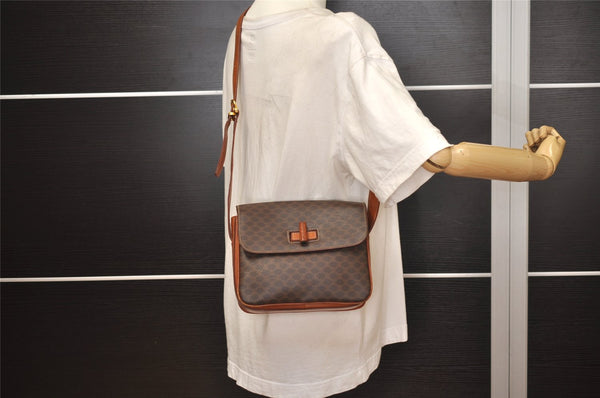 Authentic CELINE Macadam Blason Shoulder Cross Body Bag PVC Leather Brown 7706J