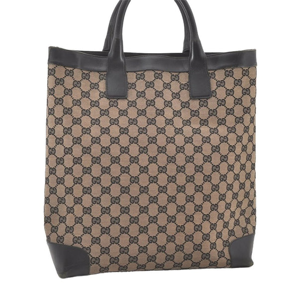 Authentic GUCCI Vintage Hand Tote Bag GG Canvas Leather 0021121 Black 7707J