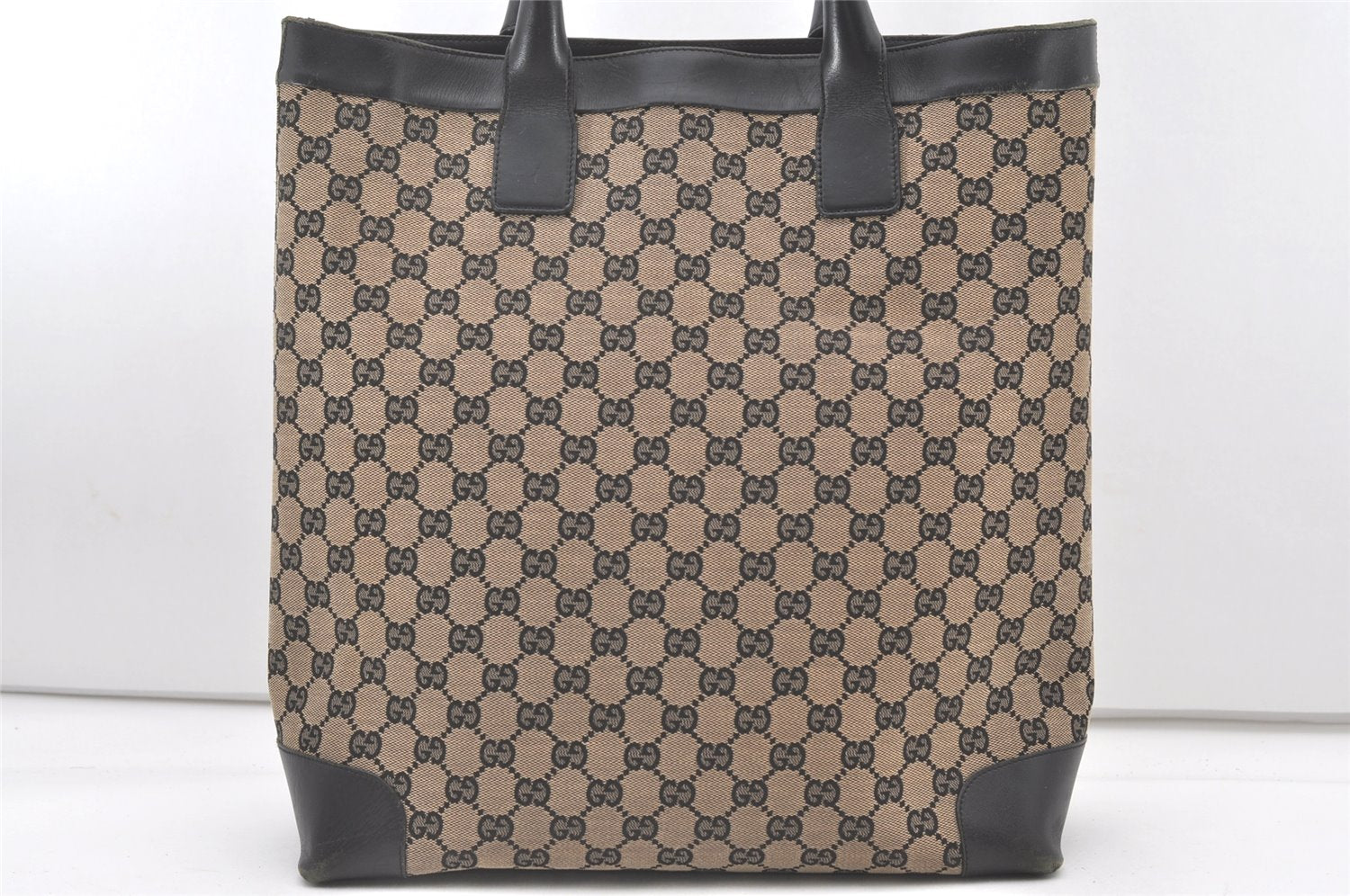 Authentic GUCCI Vintage Hand Tote Bag GG Canvas Leather 0021121 Black 7707J