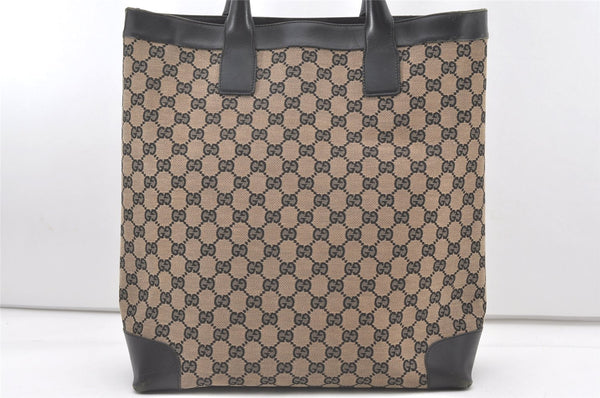 Authentic GUCCI Vintage Hand Tote Bag GG Canvas Leather 0021121 Black 7707J