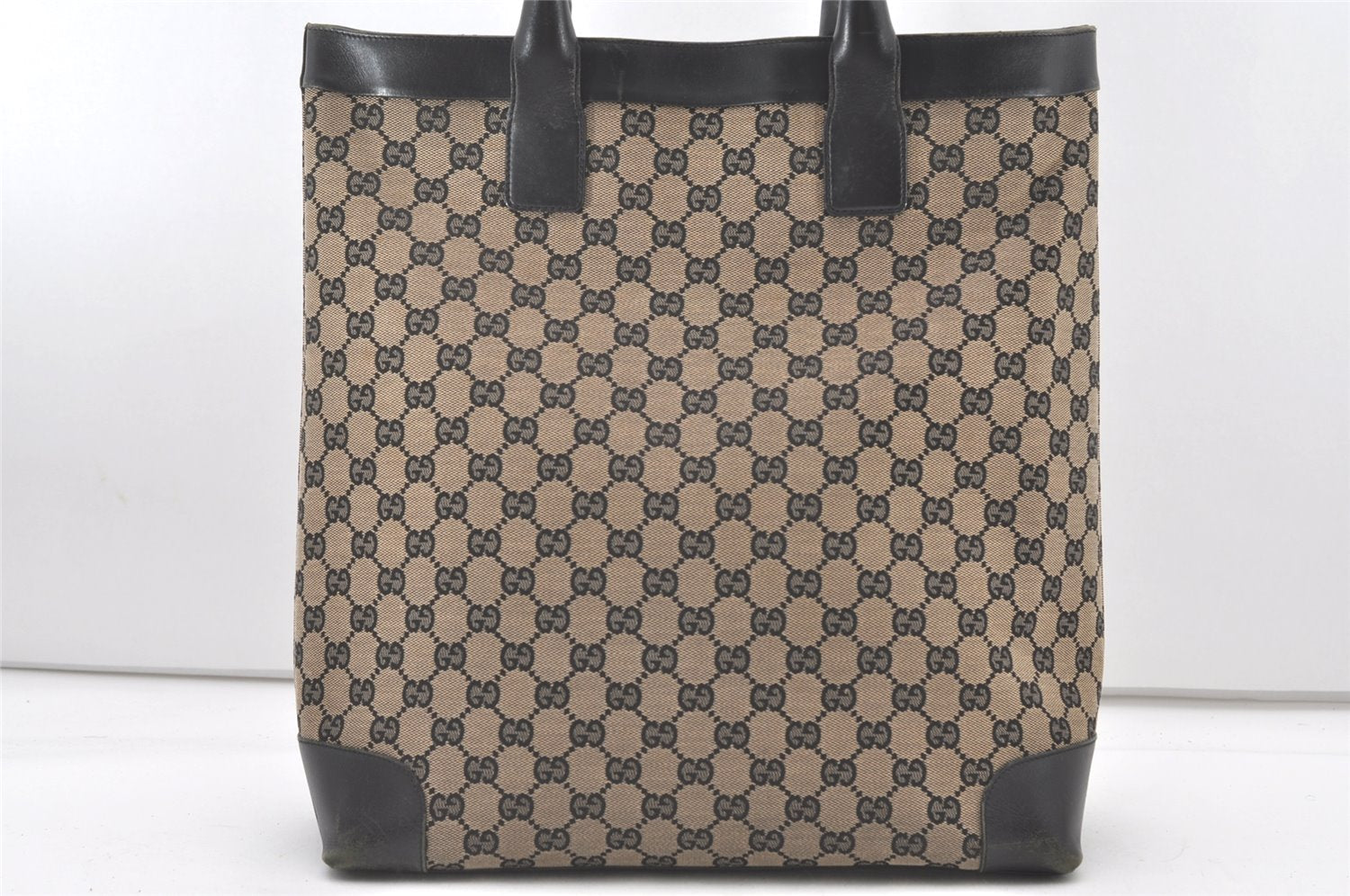 Authentic GUCCI Vintage Hand Tote Bag GG Canvas Leather 0021121 Black 7707J