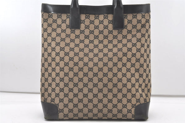 Authentic GUCCI Vintage Hand Tote Bag GG Canvas Leather 0021121 Black 7707J