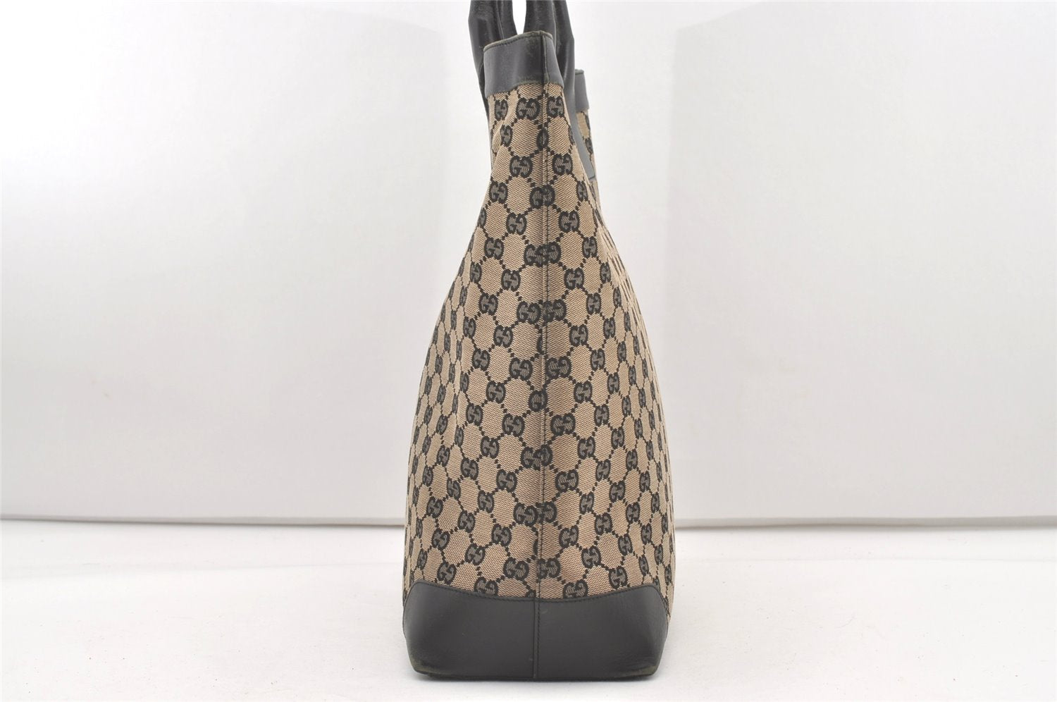 Authentic GUCCI Vintage Hand Tote Bag GG Canvas Leather 0021121 Black 7707J