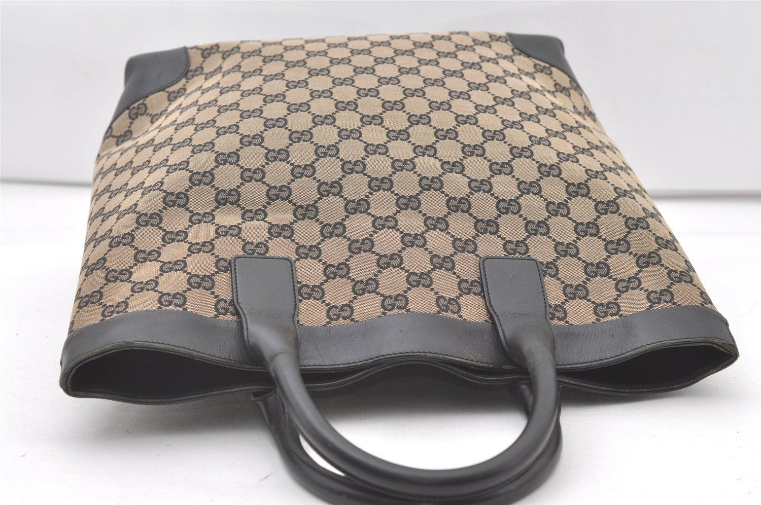 Authentic GUCCI Vintage Hand Tote Bag GG Canvas Leather 0021121 Black 7707J