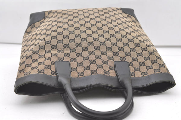 Authentic GUCCI Vintage Hand Tote Bag GG Canvas Leather 0021121 Black 7707J