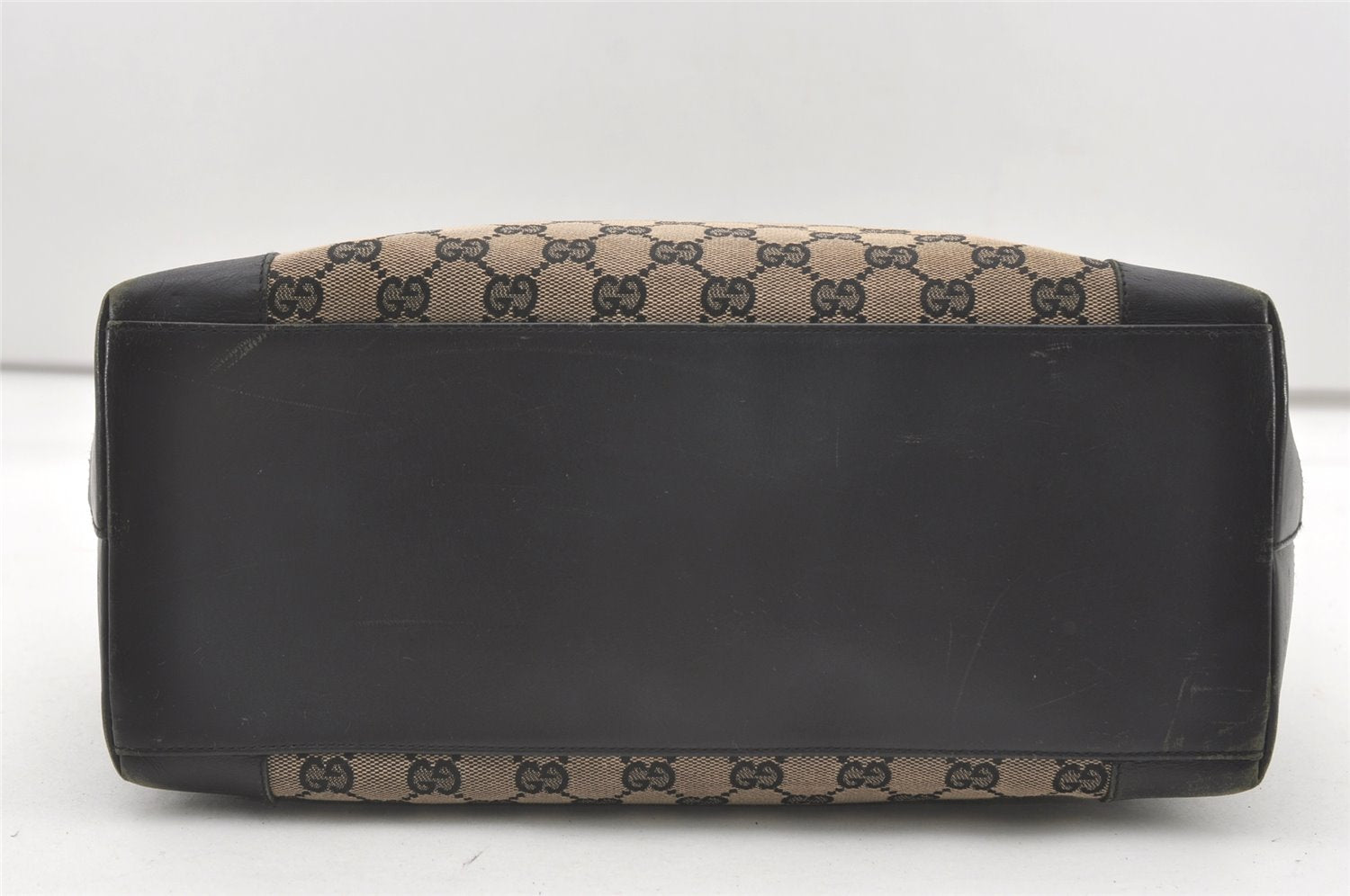 Authentic GUCCI Vintage Hand Tote Bag GG Canvas Leather 0021121 Black 7707J