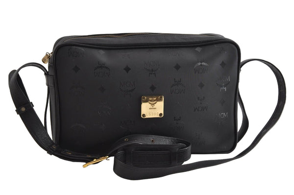 Authentic MCM Vintage Shoulder Cross Body Bag Purse PVC Leather Black 7708I