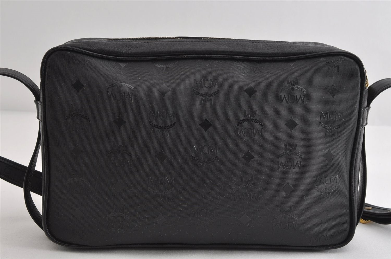 Authentic MCM Vintage Shoulder Cross Body Bag Purse PVC Leather Black 7708I