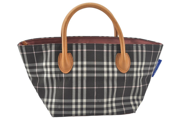 Authentic BURBERRY BLUE LABEL Check Tote Hand Bag Nylon Leather Brown 7713J