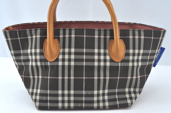 Authentic BURBERRY BLUE LABEL Check Tote Hand Bag Nylon Leather Brown 7713J