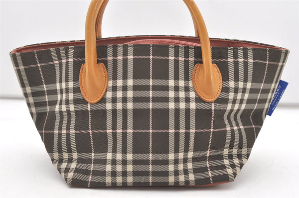 Authentic BURBERRY BLUE LABEL Check Tote Hand Bag Nylon Leather Brown 7713J