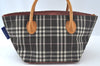 Authentic BURBERRY BLUE LABEL Check Tote Hand Bag Nylon Leather Brown 7713J