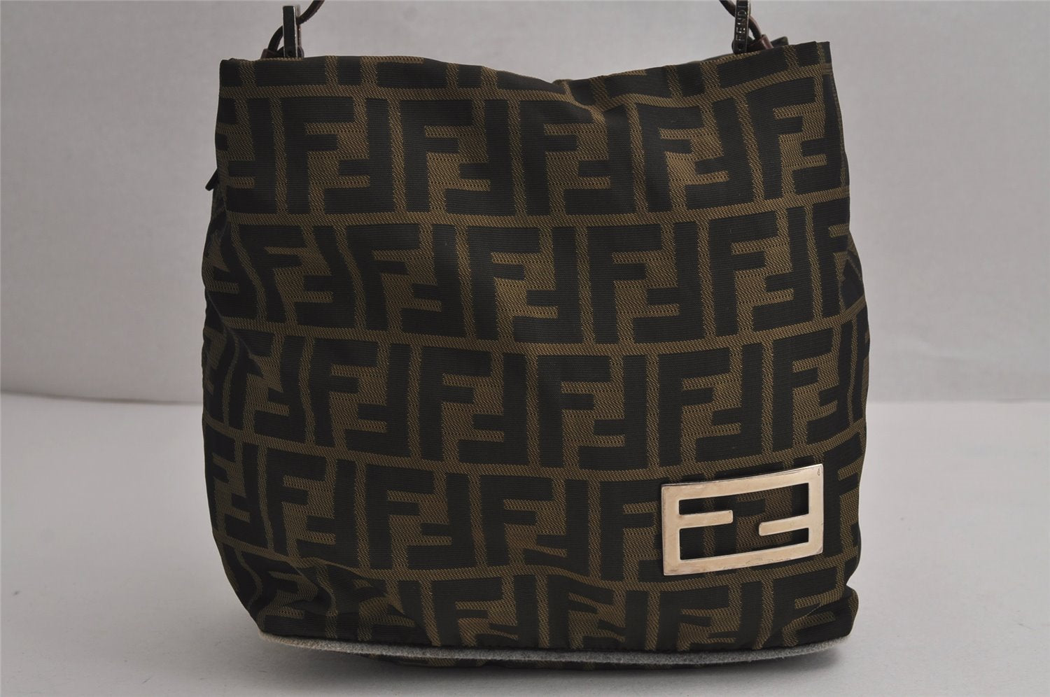 Authentic FENDI Vintage Zucca Shoulder Hand Bag Purse Nylon Leather Brown 7714J